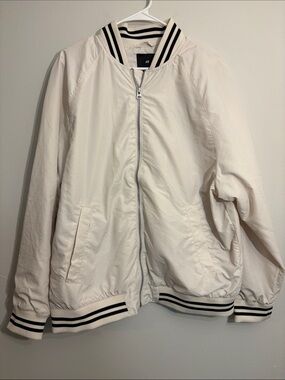 H&M Men’s Off-White Bomber Jacket with Black Striped Trim